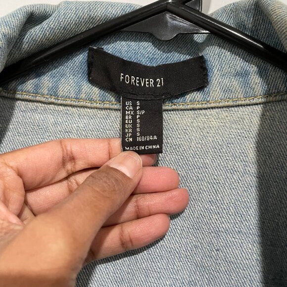 Forever 21 Light Blue Denim Ripped Long Jacket Size S - Picture 4 of 8